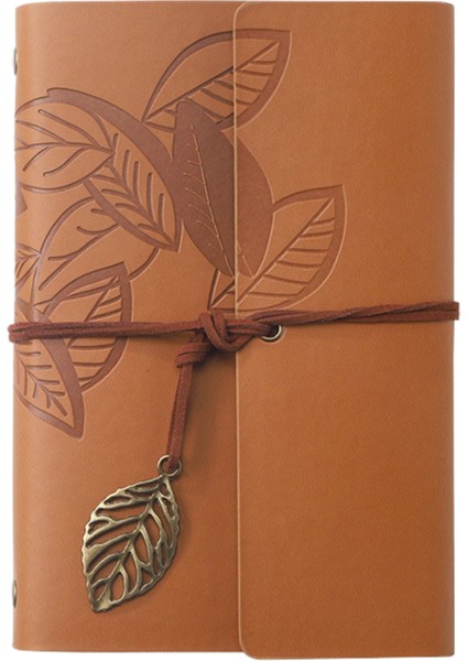 Vintage Yaprak Motifli Pu Deri Defter – 80 Sayfa Çizgisiz Günlük, 18.5X12.5 Cm, Yaprak Şeklinde Metal Kapatmalı Retro Ajanda & Not Defteri, Seyahat Defteri, Travel Journal