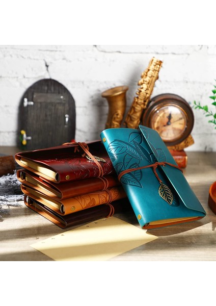 Vintage Yaprak Motifli Pu Deri Defter – 80 Sayfa Çizgisiz Günlük, 18.5X12.5 Cm, Yaprak Şeklinde Metal Kapatmalı Retro Ajanda & Not Defteri, Seyahat Defteri, Travel Journal fiyatları