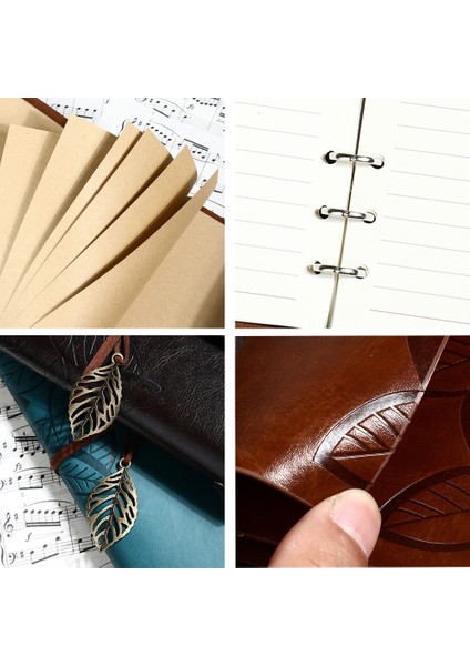 Vintage Yaprak Motifli Pu Deri Defter – 80 Sayfa Çizgisiz Günlük, 18.5X12.5 Cm, Yaprak Şeklinde Metal Kapatmalı Retro Ajanda & Not Defteri, Seyahat Defteri, Travel Journal