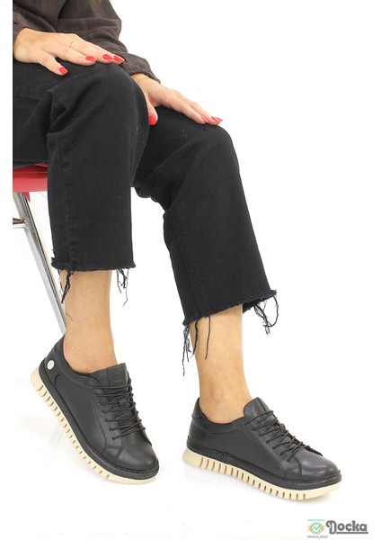 Mammimia Kadın Hakiki Deri Ortopedik Spor Tarz Lastik Bağcıklı Günlük Ayakkabı M26/KA165