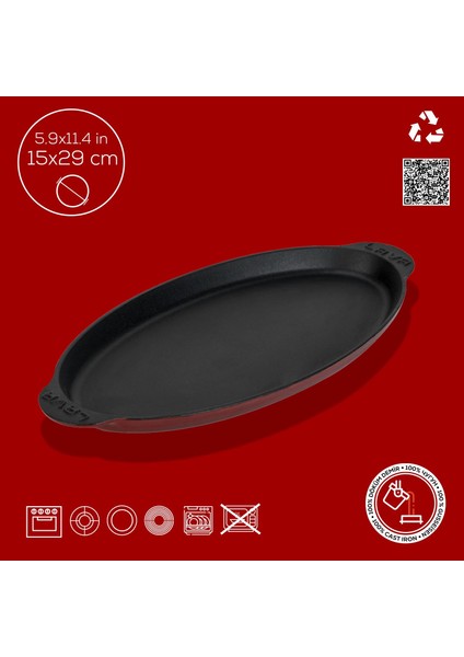 Döküm Balık Tabağı Döküm Demir Yekpare Kulplu 15X29CM.-BORDO fırsatları