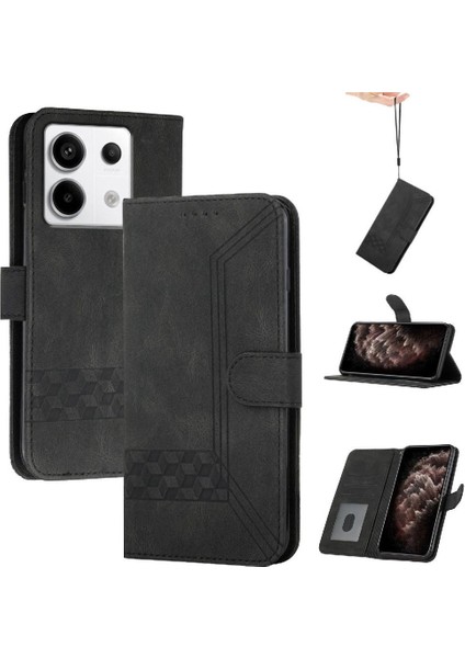 Xiaomi Redmi Note 13 Pro 4g Kart Tutucu Yuvaları Bilek Kayışı Tpu Iç Koruyucu Stand Pu Deri Folyo Kapaklı Cüzdan Telefon Kılıfı (Yurt Dışından)