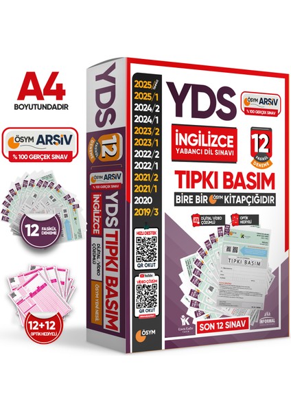 2025 YDS İngilizce ÖSYM Tıpkı Basım Çıkmış Soru 12li Deneme Paketi Video/PDF Çözümlü Türkiye Geneli