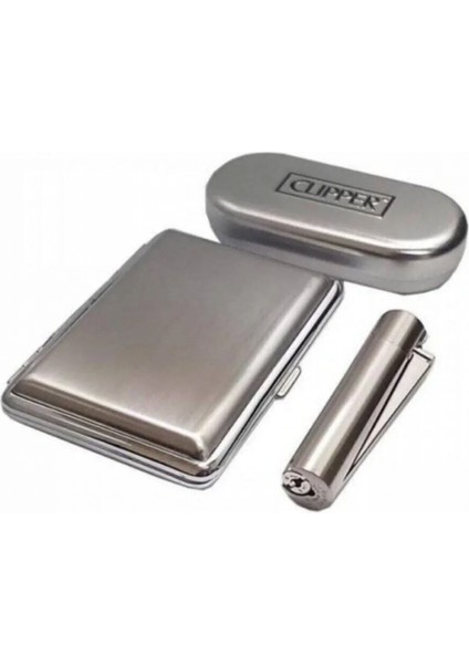 Metal Tabaka Kutulu Clipper Çakmak Set