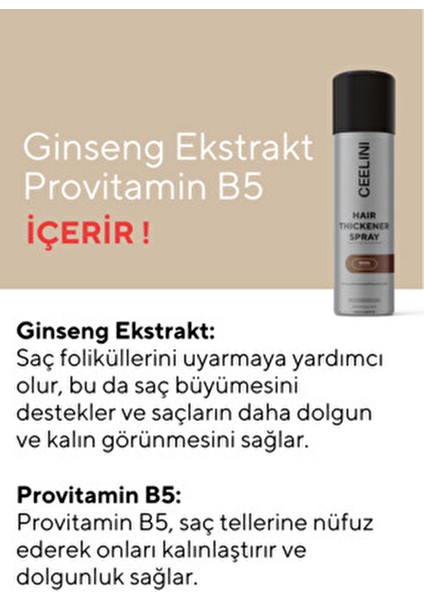 Dolgunlaştırıcı Saç Spreyi Orta Kahverengi 100 ml Ginseng ve Provitamin B5 İçerir modelleri
