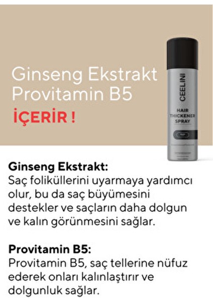 Dolgunlaştırıcı Saç Spreyi Siyah 100 ml Panax Ginseng ve Provitamin B5 İçerir modelleri
