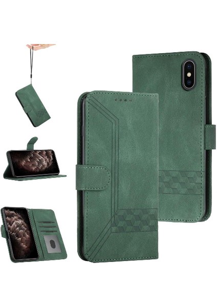 iPhone Xs Max Kart Tutucu Yuvaları Bilek Kayışı Tpu Iç Koruyucu Stand Pu Deri Folyo Kapaklı Cüzdan Telefon Kılıfı (Yurt Dışından)
