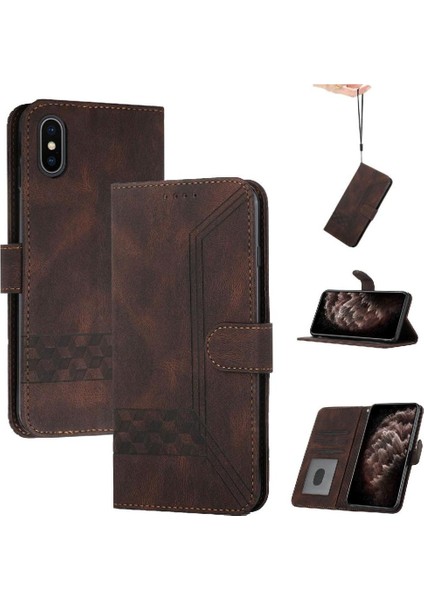 iPhone Xs Max Kart Tutucu Yuvaları Bilek Kayışı Tpu Iç Koruyucu Stand Pu Deri Folyo Kapaklı Cüzdan Telefon Kılıfı (Yurt Dışından)