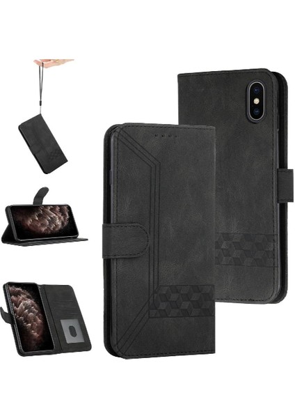 iPhone X/xs Kart Tutucu Yuvaları Bilek Kayışı Tpu Iç Koruyucu Stand Pu Deri Folyo Kapaklı Cüzdan Telefon Kılıfı (Yurt Dışından)
