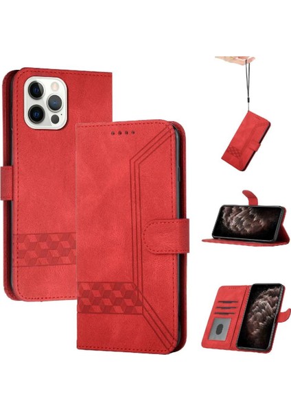 iPhone 12 Pro Max Kart Tutucu Yuvaları Bilek Kayışı Tpu Iç Koruyucu Stand Pu Deri Folyo Kapaklı Cüzdan Telefon Kılıfı (Yurt Dışından)