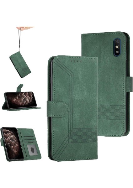 Xiaomi Redmi 9A Kart Tutucu Yuvaları Bilek Kayışı Tpu Iç Koruyucu Stand Pu Deri Folyo Kapaklı Cüzdan Telefon Kılıfı (Yurt Dışından)