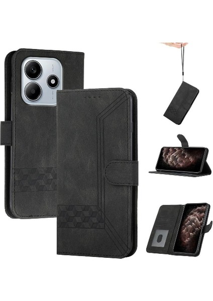 Xiaomi Redmi Note 14 4g Kart Tutucu Yuvaları Bilek Kayışı Tpu Iç Koruyucu Stand Pu Deri Folyo Kapaklı Cüzdan Telefon Kılıfı (Yurt Dışından)