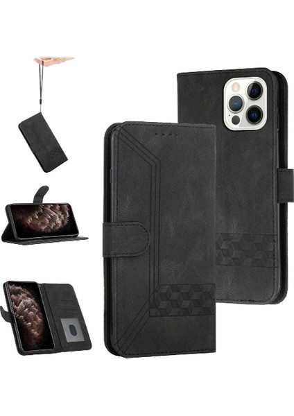 iPhone 13 Pro Kart Tutucu Yuvaları Bilek Kayışı Tpu Iç Koruyucu Stand Pu Deri Folyo Kapaklı Cüzdan Telefon Kılıfı (Yurt Dışından)
