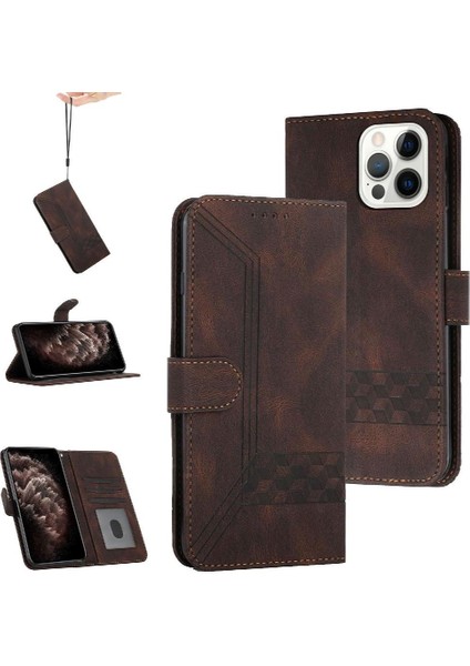 iPhone 13 Pro Kart Tutucu Yuvaları Bilek Kayışı Tpu Iç Koruyucu Stand Pu Deri Folyo Kapaklı Cüzdan Telefon Kılıfı (Yurt Dışından)