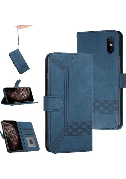 Xiaomi Redmi 9A Kart Tutucu Yuvaları Bilek Kayışı Tpu Iç Koruyucu Stand Pu Deri Folyo Kapaklı Cüzdan Telefon Kılıfı (Yurt Dışından)