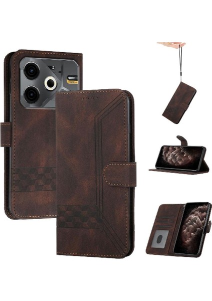 Tecno Pova 6 Neo Kart Tutucu Yuvaları Bilek Kayışı Tpu Iç Koruyucu Stand Pu Deri Folyo Kapaklı Cüzdan Telefon Kılıfı (Yurt Dışından)
