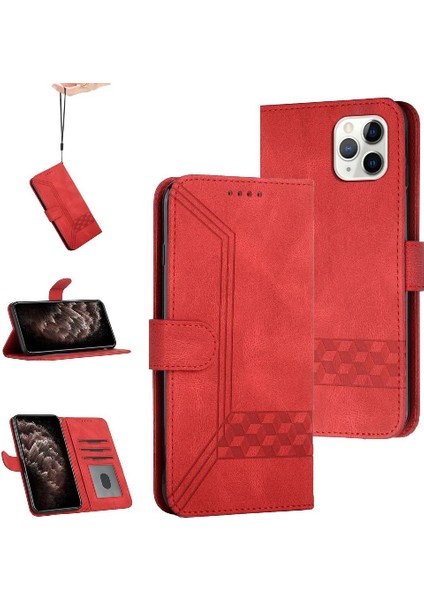 iPhone 11 Pro Max Kart Tutucu Yuvaları Bilek Kayışı Tpu Iç Koruyucu Stand Pu Deri Folyo Kapaklı Cüzdan Telefon Kılıfı (Yurt Dışından)