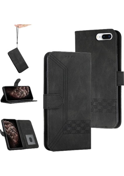 iPhone 7 Plus/iphone 8 Plus Kart Tutucu Yuvaları Bilek Kayışı Tpu Iç Koruyucu Stand Pu Deri Folyo Kapaklı Cüzdan Telefon Kılıfı (Yurt Dışından)
