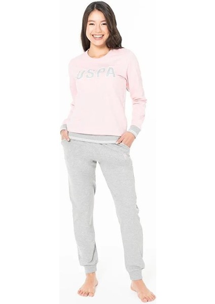 Kadın Pembe Renk Uzun Kollu Bisiklet Yaka Lastikli Paça Pijama Takımı C7T1N102