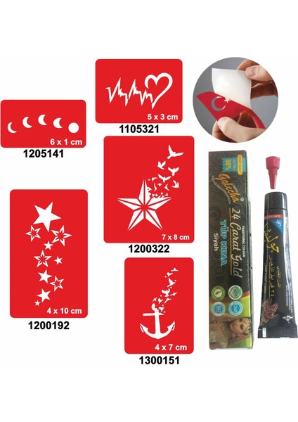 Kalp ve Yıldız Desenleri Hint Kınası ile Geçici Dövme Yapma Seti
