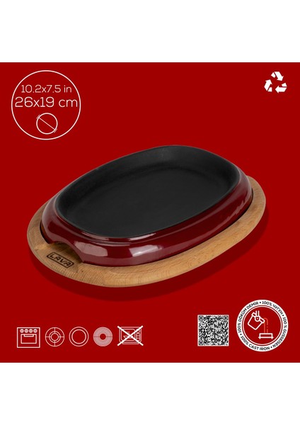 Döküm Oval Fajita Tabağı Kayın Servis Ahşabı Ölçü 26X19CM.-BORDO fırsatları