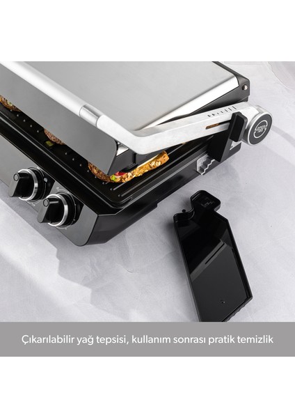 Grilliant 1342H 3 In 1 Inox Gövde Çift Taraflı Xl Döküm Plaka Tost ve Izgara Makinesi