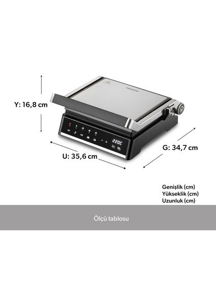 Grilliant 1341H Inox Gövdeli, Döküm Plakalı, 5 Programlı, Led Ekranlı Tost ve Izgara Makinesi