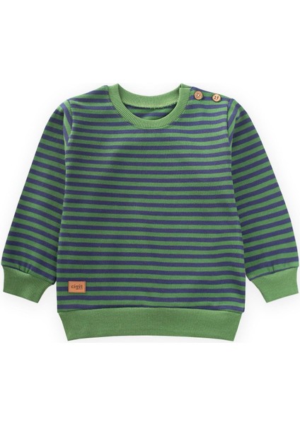 Çizgili Triko Sweatshirt 0-4 Yaş Haki Lacivert fiyatları