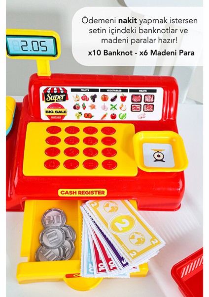 40 Parça Yazar Kasa Alışveriş Seti - Aksesuarlı Market Seti Eğitici Öğretici Oyuncak