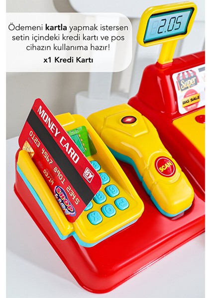 40 Parça Yazar Kasa Alışveriş Seti - Aksesuarlı Market Seti Eğitici Öğretici Oyuncak