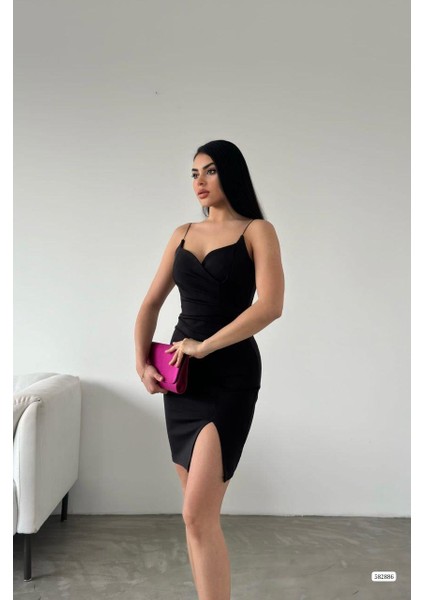 Yırtmaç Detaylı Scuba Kumaş Kadın Mini Elbise 582886 Siyah modelleri
