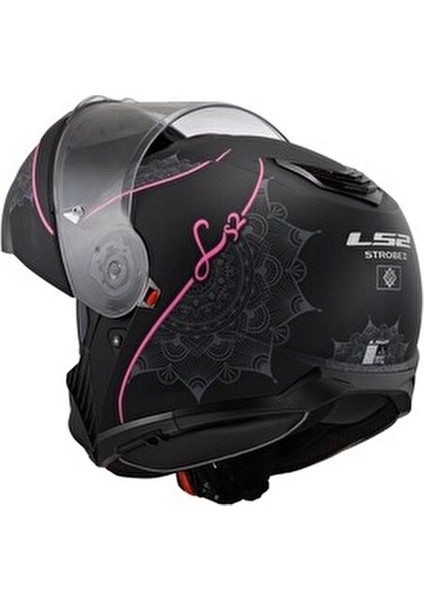 Strobe 2 Lux Motosiklet Kaskı Hipoalerjenik İç Pedler ile Konforlu Kullanım Mat Siyah - Pembe