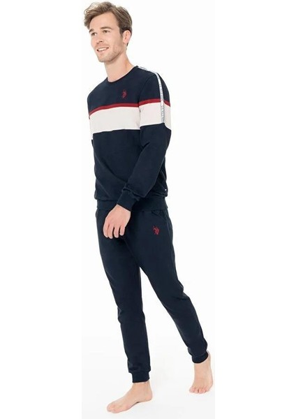 Erkek Lacivert Renk Uzun Kollu Bisiklet Yaka Renk Bloklu Lastikli Paça Pijama Takımı C6T3N981 fiyatları