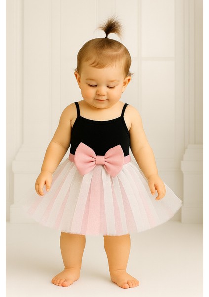 Kız Bebek Astarlı Önü Tokalı Beli Lastikli Üst Katman Beyaz Alt Katman Pembe Kabarık Tütü Etek