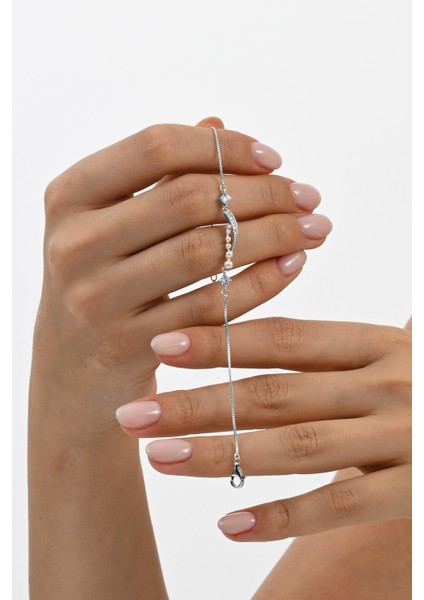 925 Ayar Gümüş Rodyumlu Inci ve Zirkon Taşlı Parıltı Seli Gümüş Bileklik SGTL13060RODAJ