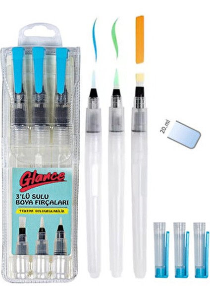 Su Hazneli Fırça Seti 3 Adet Fiber Uçlu Fırçalar ile Kolay Suluboya Uygulama