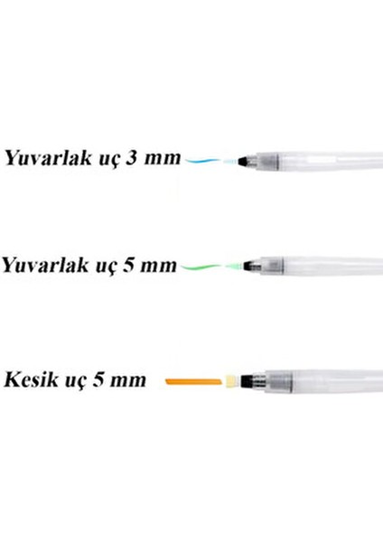 Su Hazneli Fırça Seti 3 Adet Fiber Uçlu Fırçalar ile Kolay Suluboya Uygulama