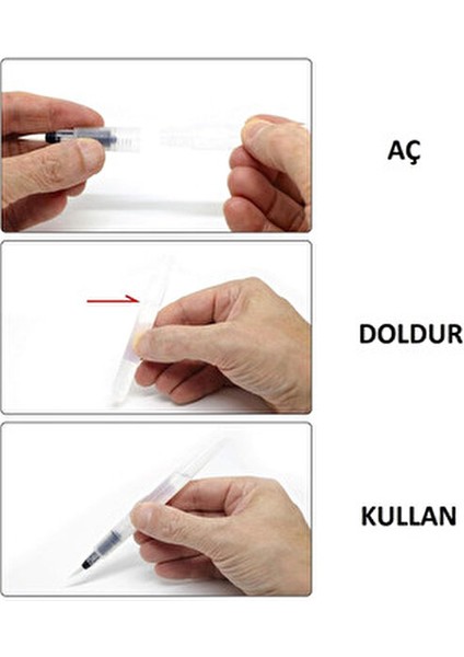 Su Hazneli Fırça Seti 3 Adet Fiber Uçlu Fırçalar ile Kolay Suluboya Uygulama