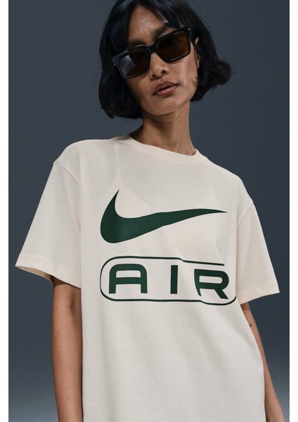 Sportswear Air Loose Fit T-Shirt Kadın Bol Kesim Pamuklu Tişört Krem