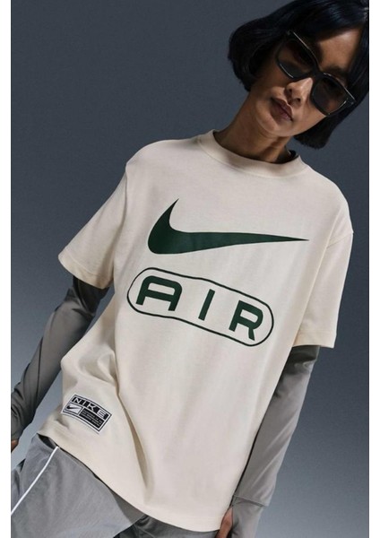 Sportswear Air Loose Fit T-Shirt Kadın Bol Kesim Pamuklu Tişört Krem modelleri
