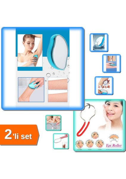 2li Set Kristal Tüy Silgisi + Face Yaylı Epilatör Kadın Yüz & Vücut Tüy Alma - Epıfce