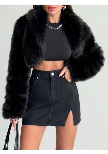 Yırtmaç Detaylı Siyah Kot Mini Etek modelleri