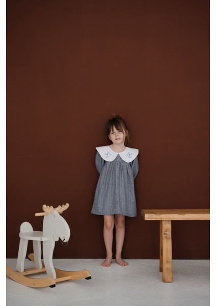 Birde Kuş Nakışlı Lacivert Uzun Kollu Elbise indirimleri