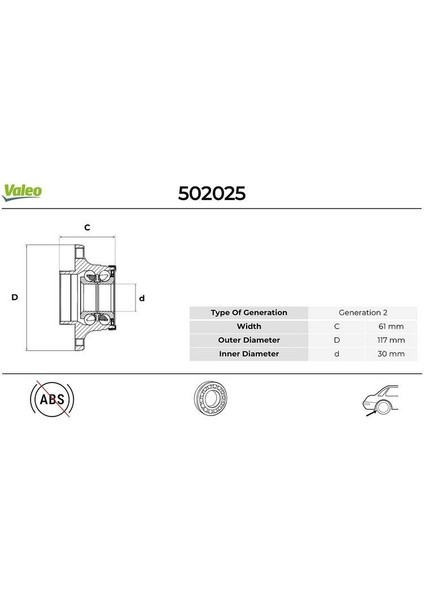 502025 - Arka Teker Poryası Rulmanlı Tempra-Doblo-Palıo-Albea-Marea Abs Siz 4 Bijon 30×117X61.7