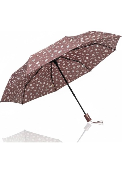 Full Otomatik Kısa 8 Telli Pongee Kumaş Şemsiye Desenli (119G-2) Çiçekli