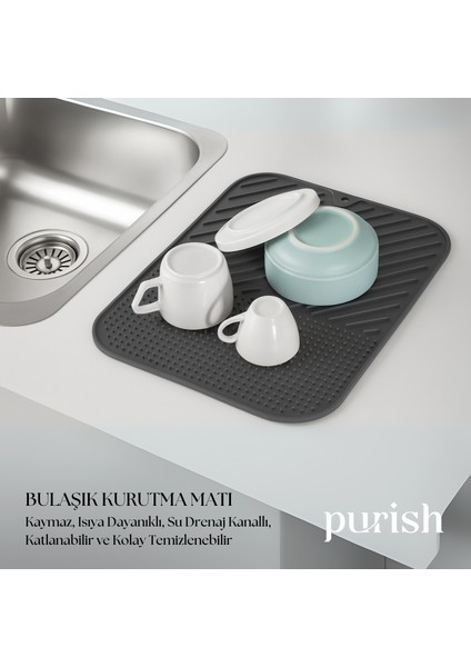 | Bulaşık Kurutma Matı –TPE – 28X36 Cm, Kaymaz, Su Drenaj Kanallı, Katlanabilir ve Kolay Temizlenebilir – Mutfak Tezgâhı Için Bardak & Tabak Kurutma Pedi (Antrasit Gri) fırsatları