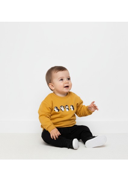 Penguen Desenli Erkek Bebek Sweatshirt ve Eşofman Alt Takımı