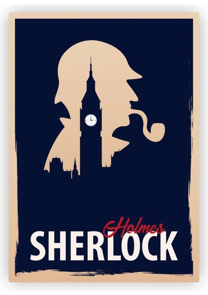 Sherlock Holmes Silüet Big Ben Saat Kulesi Ahşap Poster 20X29 cm