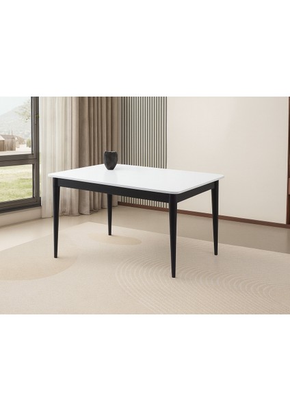 Ortadan Açılır Büyüyen Yemek Masası Beyaz-Siyah Ayaklı 80 x 130 cm Sadece Masa Fiyatıdır