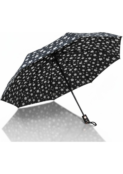 Full Otomatik Kısa 8 Telli Pongee Kumaş Şemsiye Desenli (119G-2) Çiçekli